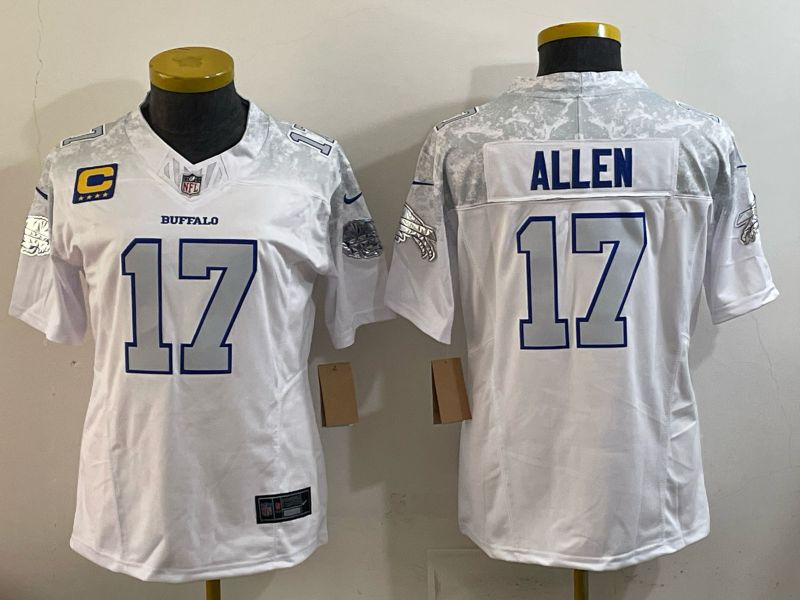 Women 2025 Buffalo Bills 17 Allen white 5th generation Throwback Nike Limited NFL Jersey style 002